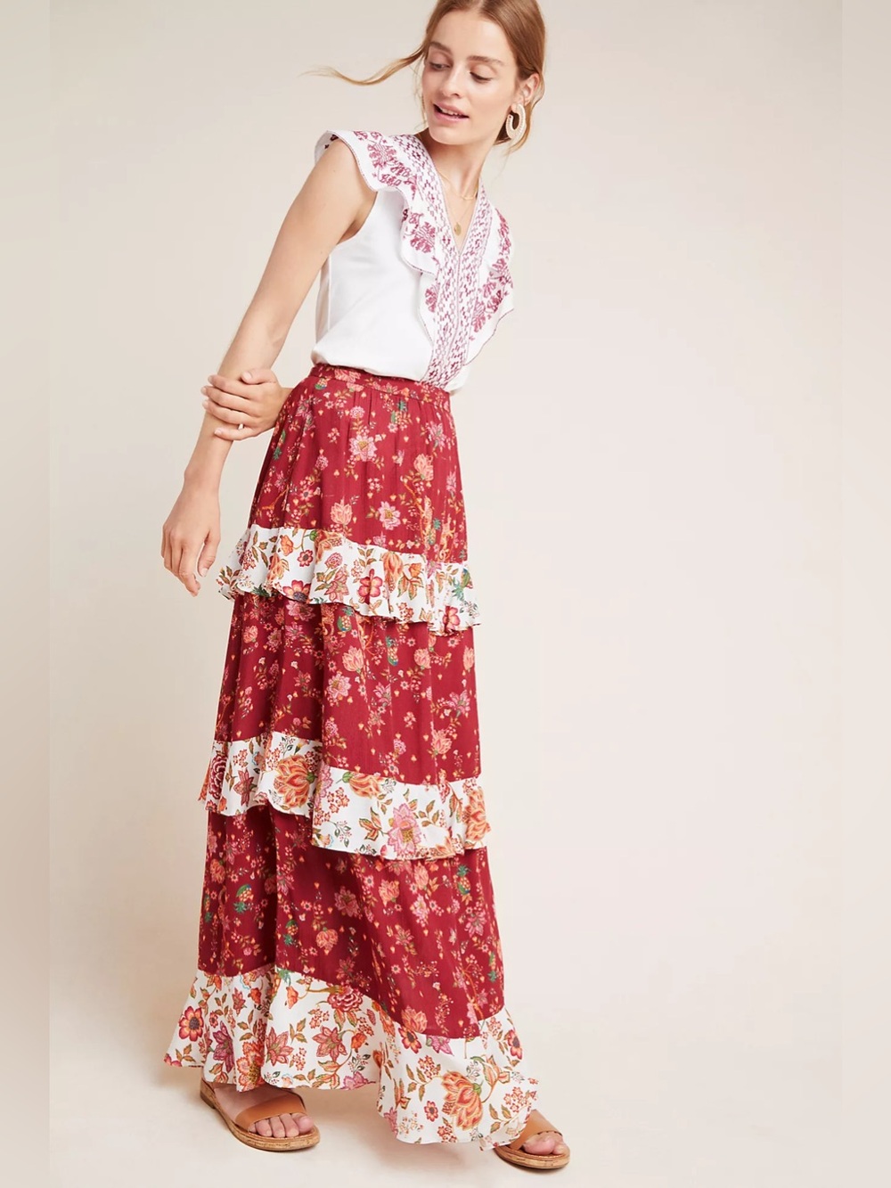 Farm Rio for Anthropologie Portia Tiered Skirt